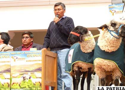 Los productores de ovinos junto a su ganado en la inauguración del segundo encuentro departamental