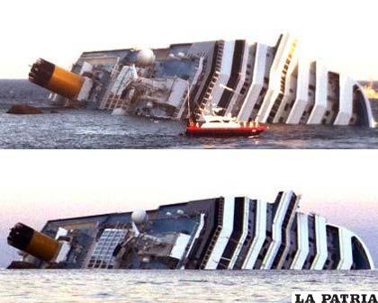 El “Concordia” que naufragó hace una semana, se desliza 7 milímetros por hora tal como se muestra en la gráfica