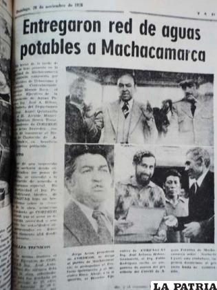 Así publicó LA PATRIA la noticia sobre la inauguración del sistema de agua potable para Machacamarca