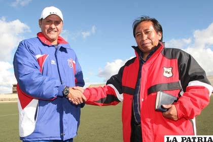 Paz García junto a Manuel Quispe nuevo titular de La Paz FC (foto: APG)