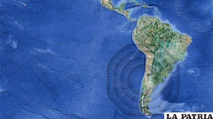 Una imagen donde se muestra el epicentro del sismo en Chile