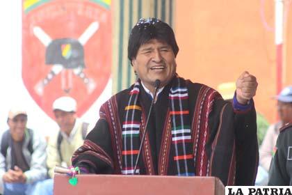 El Presidente Evo Morales durante su alocución en la ciudad de Potosí