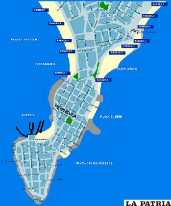 El mapa de la ciudad de Punta del Este