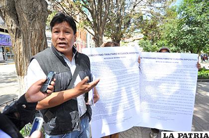 El presidente de la Federación de Contribuyentes del Régimen General de Oruro, Alfredo Encinas