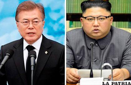 El presidente surcoreano Moon Jae-in (izq.) y el líder norcoreano Kim Jong-un