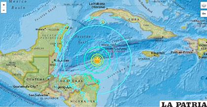 Epicentro del terremoto de magnitud 7,6 en la escala de Richter que afectó Centroamérica y el Caribe /Noticias 24