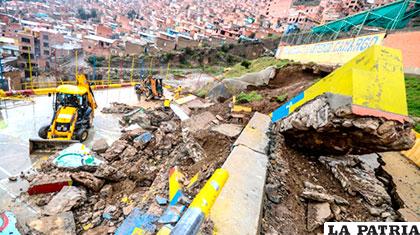 Estado en el que quedó el muro en Alto Tacagua /ANF