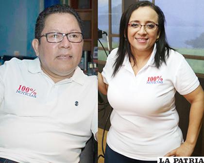 Los periodistas enjuiciados, el dueño del canal de televisión 100 % Noticias, Miguel Mora, y Lucía Pineda Ubau /MAJE.COM.NI
