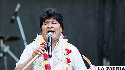 Evo Morales en un acto en Buenos Aires, Argentina, 22 de enero de 2020
