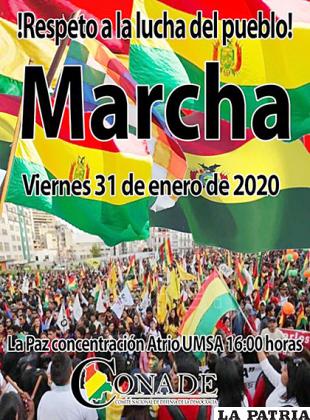 La marcha iniciará a las 16:00 en la ciudad de La Paz /RRSS

