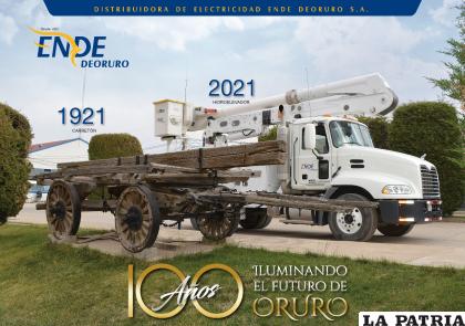 El afiche conmemorativo a los 100 años de ENDE DEORURO S.A. /ENDE