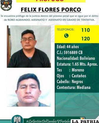 Uno de los prófugos de la justicia, Félix Porco Flores 
/LA PATRIA
