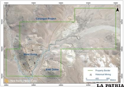 Mapa del lugar en el que realizan la perforación /New Pacific Metals