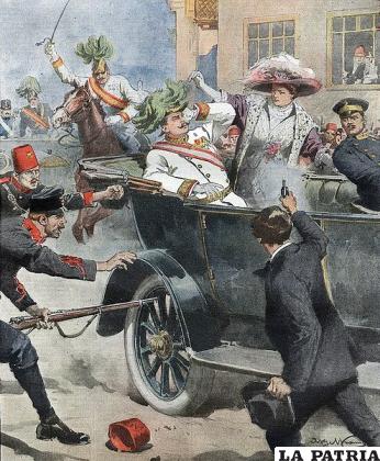 IlustracioÌn que muestra el momento del atentado del archiduque Francisco Fernando de Austria / PD
