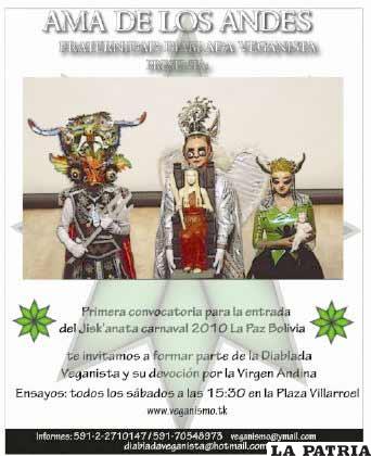 Afiche de convocatoria para participar en la “diablada veganista”
