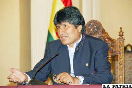El presidente del Estado plurinacional, Evo Morales