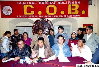 Dirigentes de la COB anunciaron paro nacional contra la crisis económica