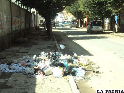 Promontorios de basura ayer en pleno casco viejo de la ciudad