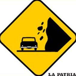 ZONA DE DERRUMBE 

Se empleará para indicar la proximidad a un tramo 
del camino donde existe la posibilidad de encontrar 
derrumbes.
