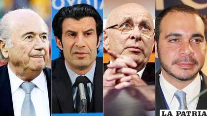 Joseph Blatter, Luis Figo, Michael van Praag, y el príncipe jordano Ali bin Al Hussein (foto: rtve.es)