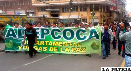 Adepcoca marchó por el centro de la ciudad de La Paz