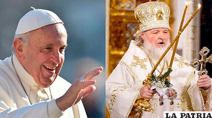 El Papa Francisco (izq.) se reunirá con el patriarca de la Iglesia ortodoxa rusa, Kiril (der)
