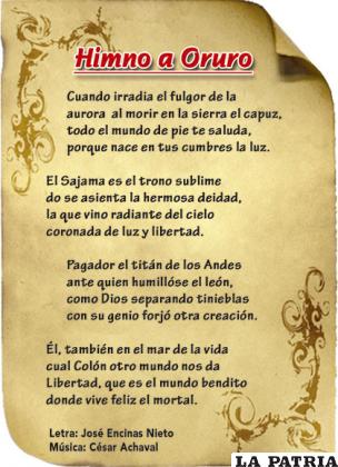 Letra del Himno a Oruro, símbolo departamental