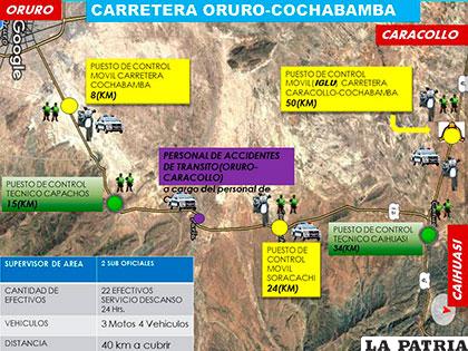 Se establecerán más puntos de control en las carreteras interdepartamentales. En este caso el mapa de la vía hacia Cochabamba