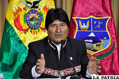 El Presidente Morales durante la conferencia de prensa realizada ayer