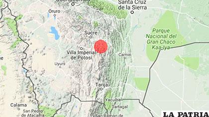 Lugar donde habría sido el epicentro del sismo en Chuquisaca