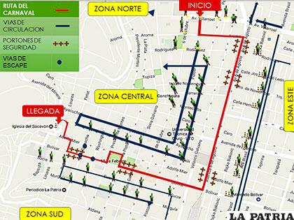 Plano de cortes en la ruta del Carnaval /Tránsito