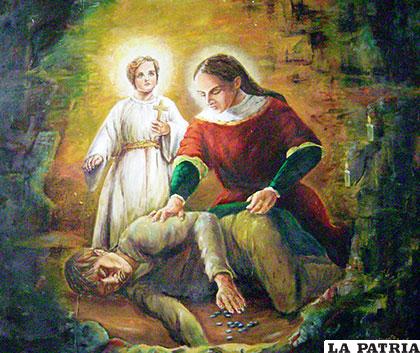 Pintura de Vicente Lobos, donde muestra el auxilio de la Virgen al Chiru Chiru