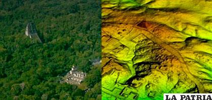 Vista aérea de la zona y la comparación con la vista de la tecnología láser