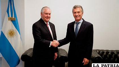 El presidente de Argentina, Mauricio Macri, y el secretario de Estado de Estados Unidos, Rex Tillerson