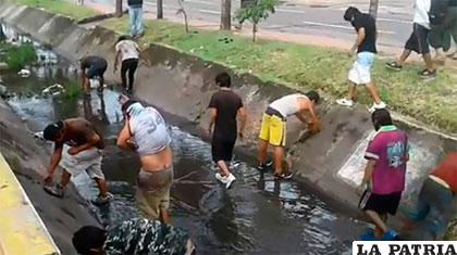Arrestados limpian un canal drenaje en Santa Cruz /INTERNET