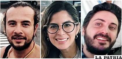 Los periodistas colombianos Leonardo Muñoz, Mauren Barriga, y el español Gonzalo Domínguez /EFE