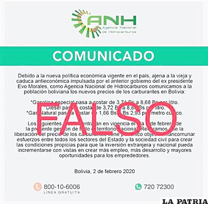 Comunicado falso en posible cuenta que fue hackeada /RR.SS.