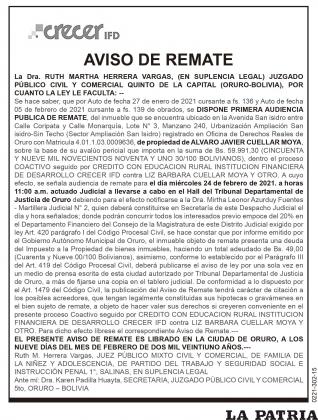 AVISO DE REMATE CRECER IFD
