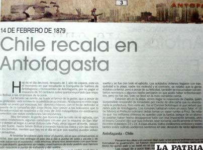 Imagen de un artículo del periódico “Estrella del Norte” que reconoce la invasión chilena a Bolivia