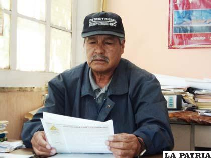 Félix Vásquez, Secretario General de los desocupados de Oruro