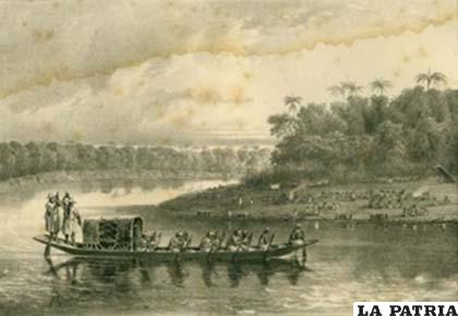 Mojeños en el río Mamoré. Amazonía boliviana Dibujo de Alcides d’Orbigny, 1832