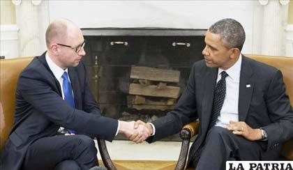 Presidente estadounidense, Barack Obama, junto al primer ministro ucraniano, Arseniy Yatsenyuk