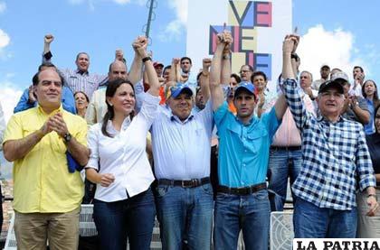 Los líderes opositores en Venezuela: Julio Borges, María Corina Machado, Jesús Torrealba, Henrique Capriles y Antonio Ledezma