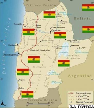 Mapa del territorio que Bolivia perdió con Chile