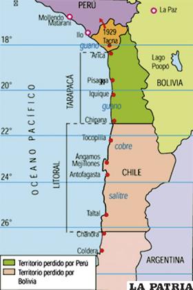 Territorio perdido por Bolivia y Perú