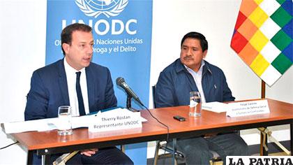 El representante de Unodc y el viceministro Felipe Cáceres estuvieron en la presentación del informe /UNODC