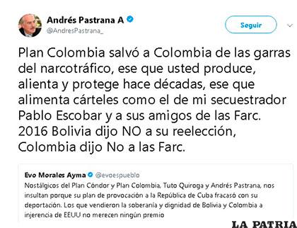 Publicación del ex presidente de Colombia, en su cuenta de Twitter /TWITTER