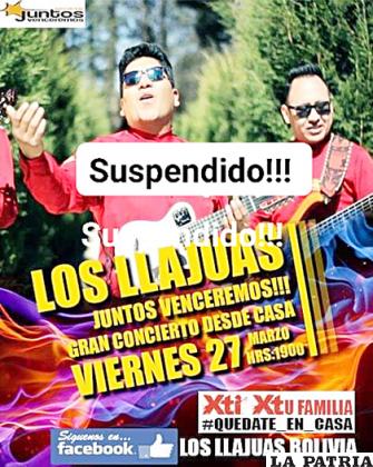 Concierto de Los Llajuas suspendido /Los Llajuas /Facebook

