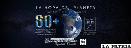 “La Hora del Planeta” actividad que se realizará este sábado de 20:30 a 21:30 /RRSS