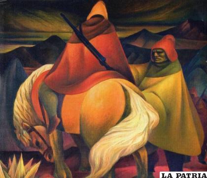 Milicia india, Óleo lienzo 1963 /Familia Alandia Pantoja